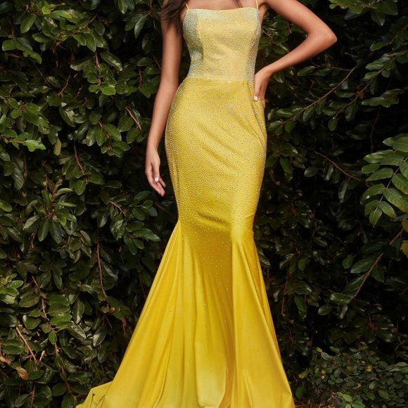 YELLOW COLOR PROM PARTY RHINESTONE FITTED PROM DRESS Long Dress CD0179 - Picture 8 of 8